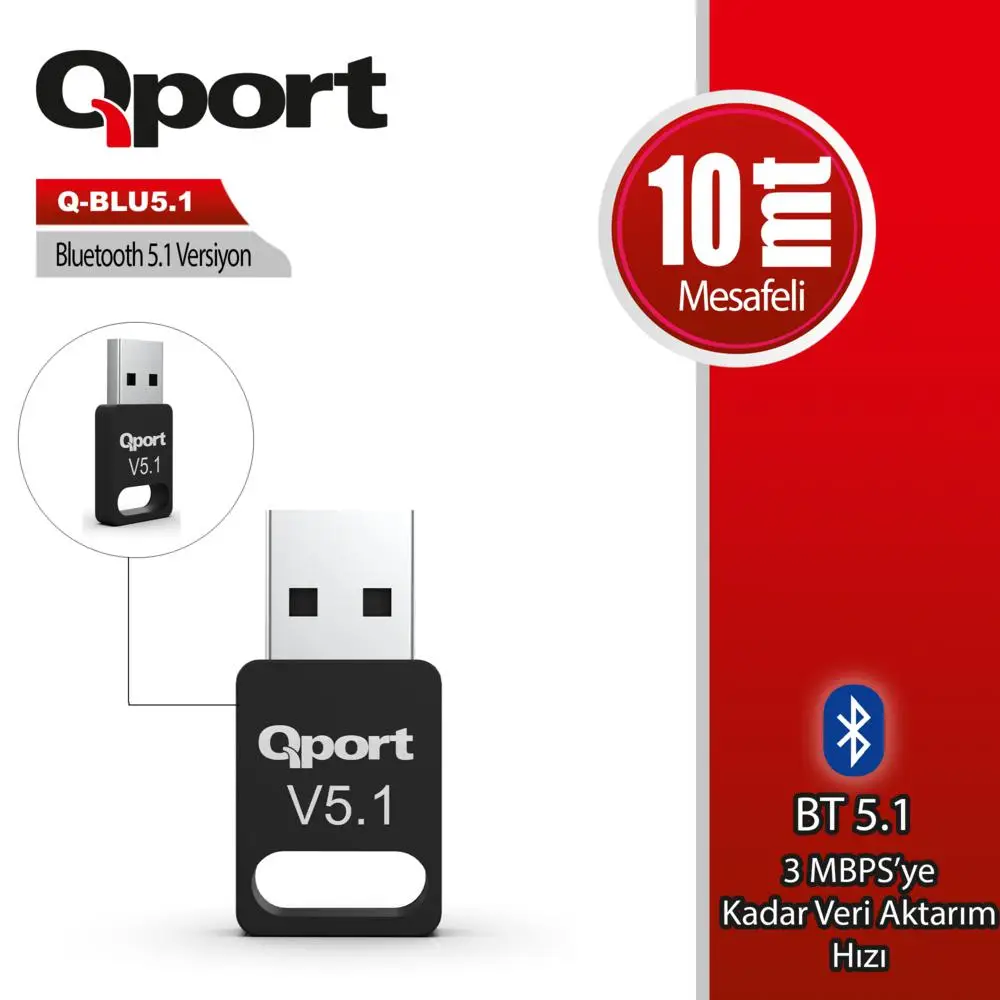 Qport Q-BLU5 Bluetooth 5.1 Adaptör