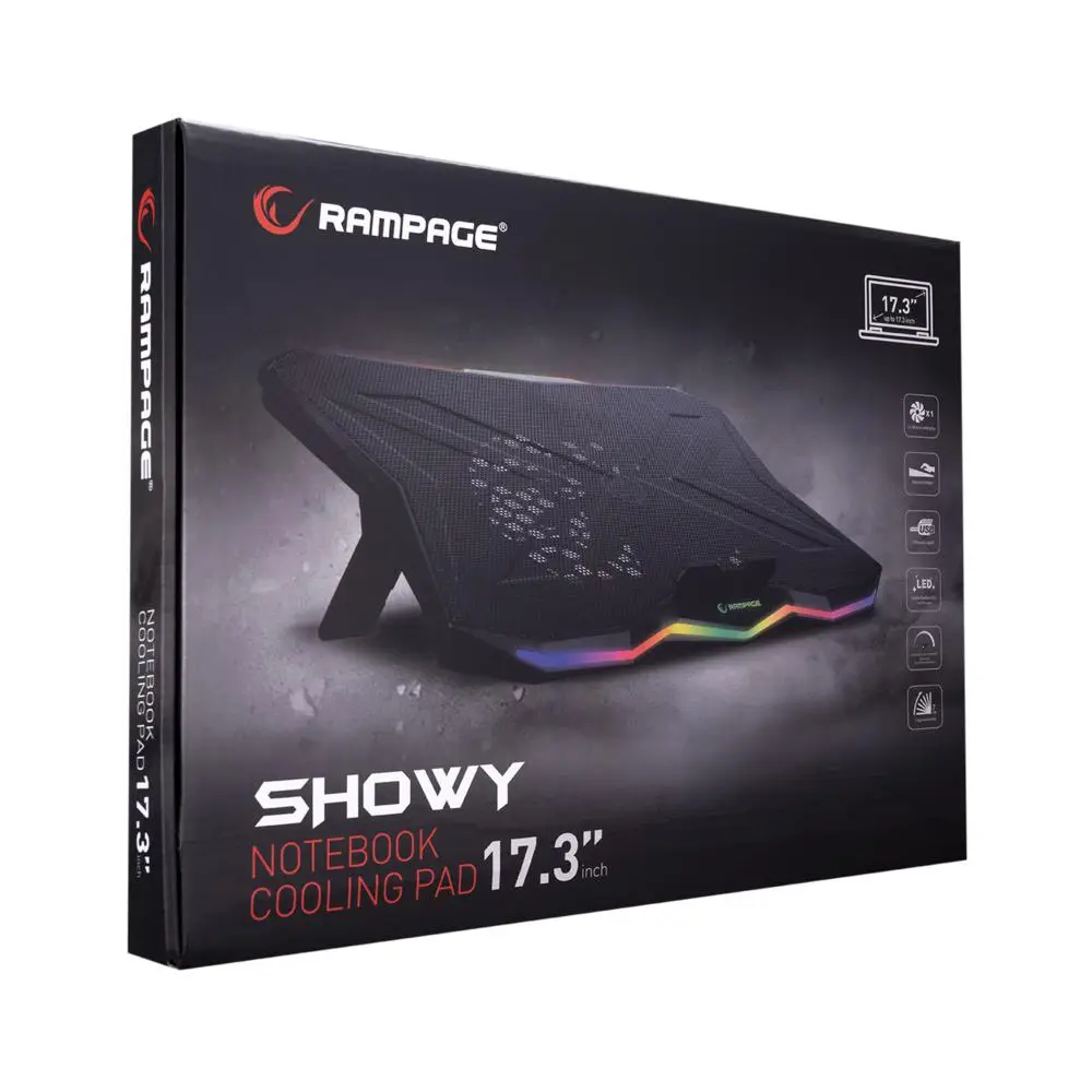 Rampage AD-RC8 SHOWY Siyah 180mm Fan 15''-17'' RGB Işıklı Notebook Soğutucu Stand