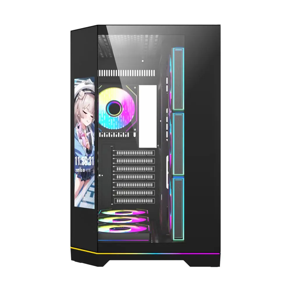 AIGO FT418 Ultra Siyah 7x L17 ARGB Fanlı 850W 80+ Bronze Gen5 LCD Mid Tower Kasa