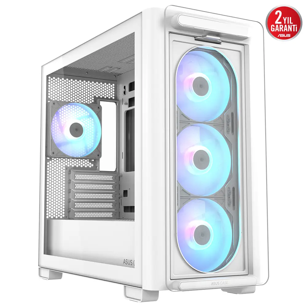 Asus A23 PLUS Beyaz Temperli Cam mATX Mid Tower Fanlı ARGB Kasa