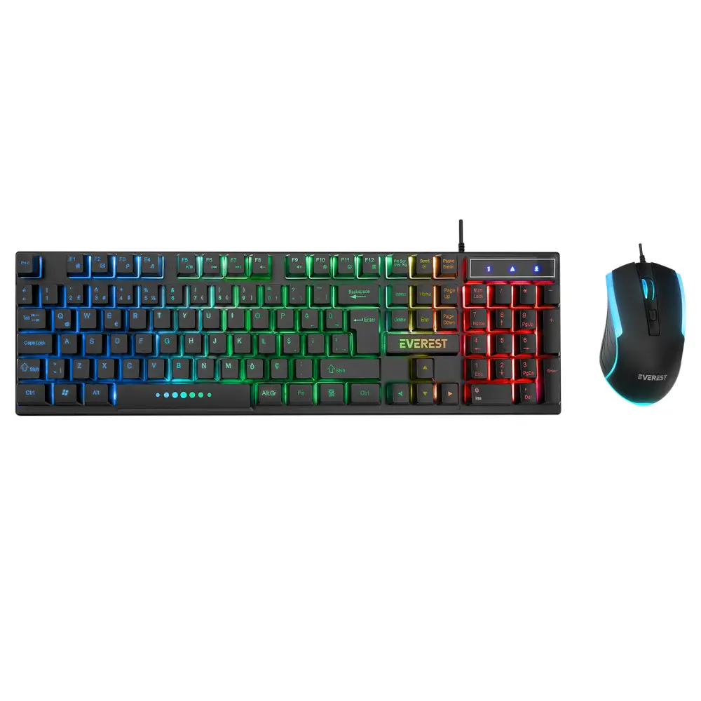 Everest KM-198 Luminax Siyah Gökkuşağı Aydınlatmalı Q Gaming Oyuncu Klavye+Mouse Set