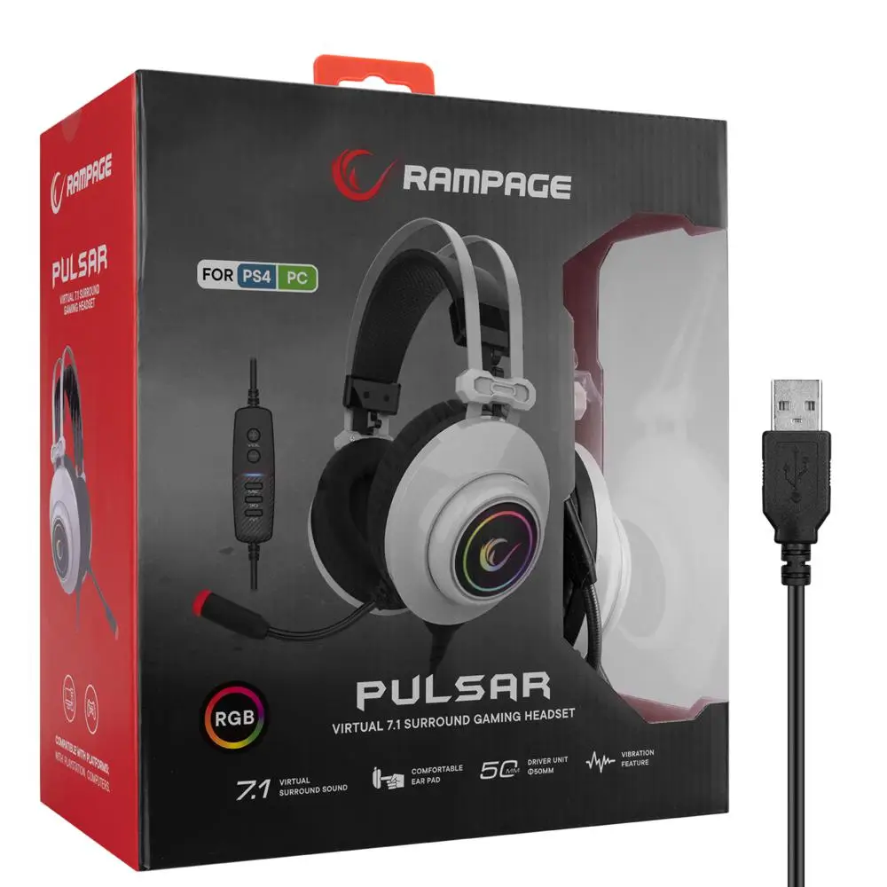 Rampage RM-K1 PULSAR Beyaz Usb 7.1 Surround+Titreşim RGB Işık Efektli Gaming Kulaklık