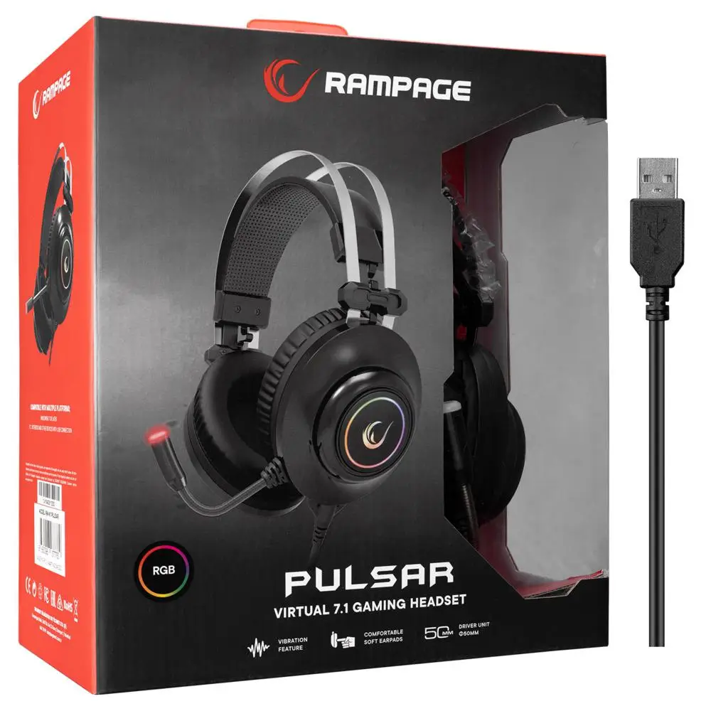 Rampage RM-K1 PULSAR Siyah Usb 7.1 Surround+Titreşim RGB Işık Efektli Gaming Kulaklık