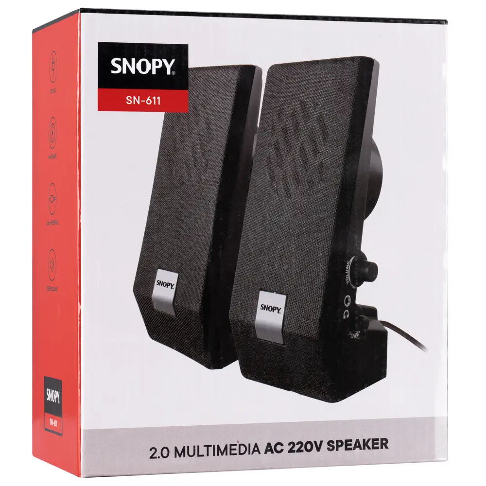 Snopy SN-611 2.0 AC 220V Siyah Speaker Hoparlör (3w Rms)
