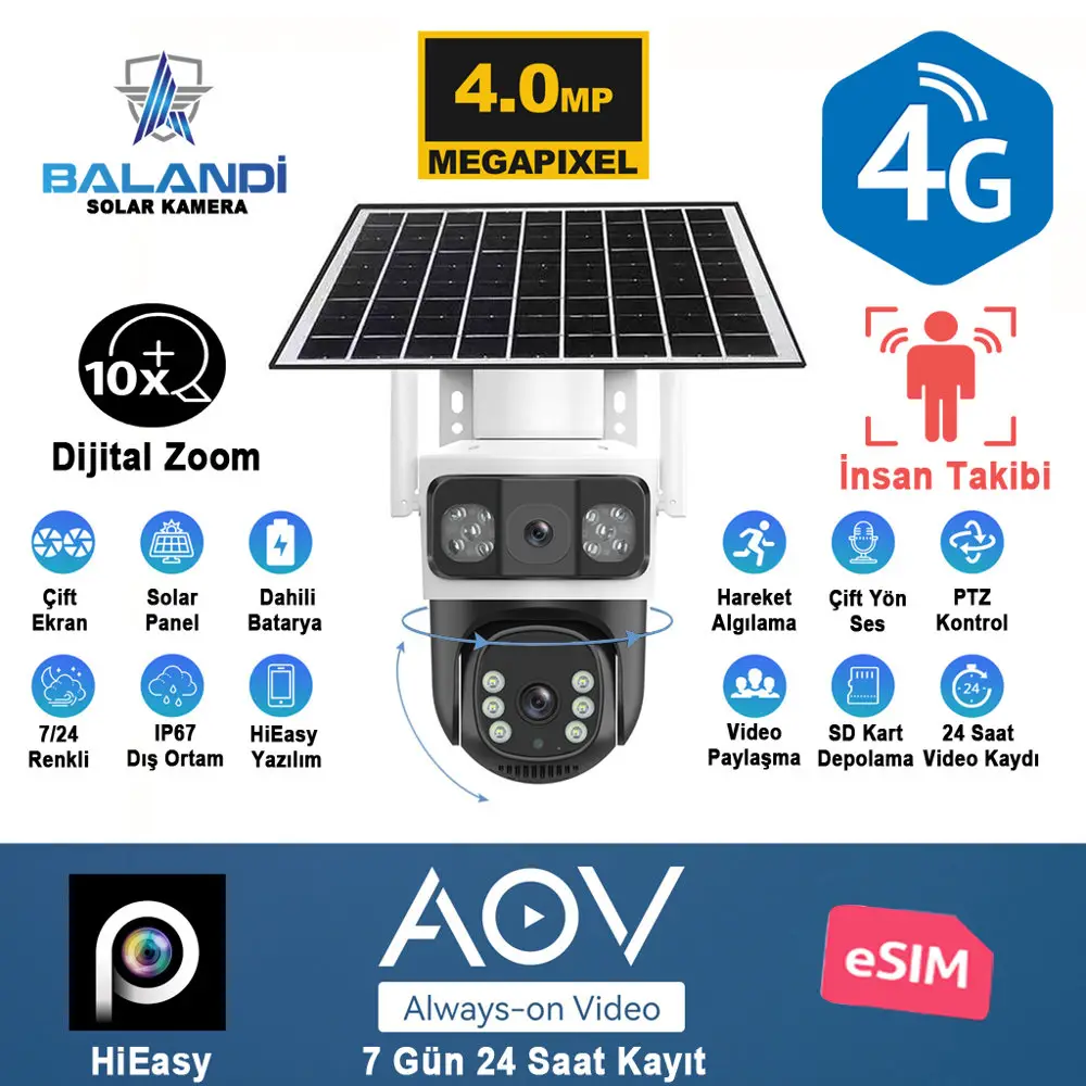 Balandi PRO-8200GIP 4MP AOV E-Sim 4G Solar Smart Kamera