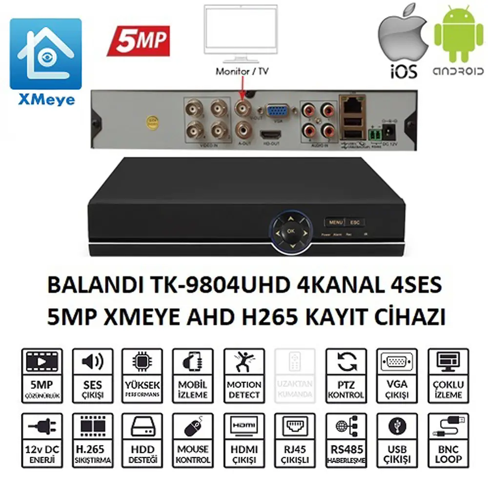 Balandi TK-9804UHD 4CH 4SES 1Disk 5MP Xmeye H265