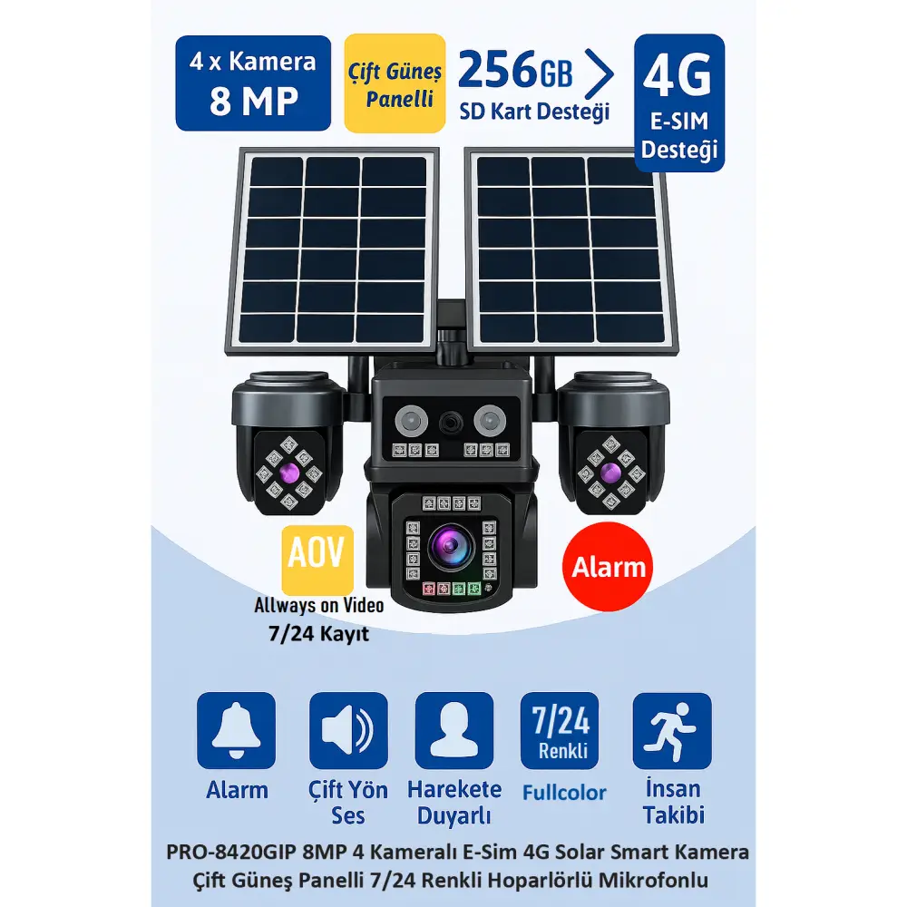 Balandi PRO-8420GIP 8MP AOV E-Sim 4G Solar Smart Kamera