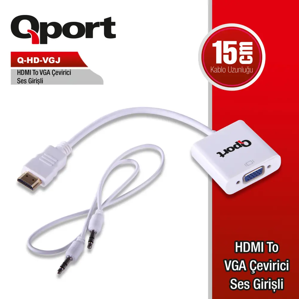 Qport Q-HD-VGJ Hdmi To Vga Çevirici + Ses Girişli + Güç Girişli